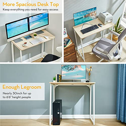 WOHOMO Folding Desk, 39.4" Foldable Computer Table for Small Spaces, Oak - color: Beige, size: Large Size:39.4 x 15.7