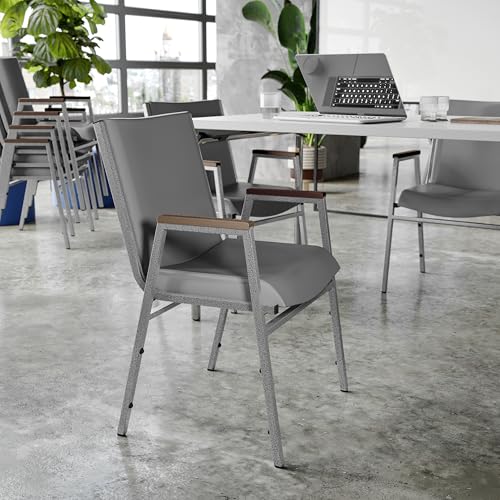 Flash Furniture Hercules Vinyl Stack Chair with Arms, Gray - color: Gray Vinyl, size: Set of 1