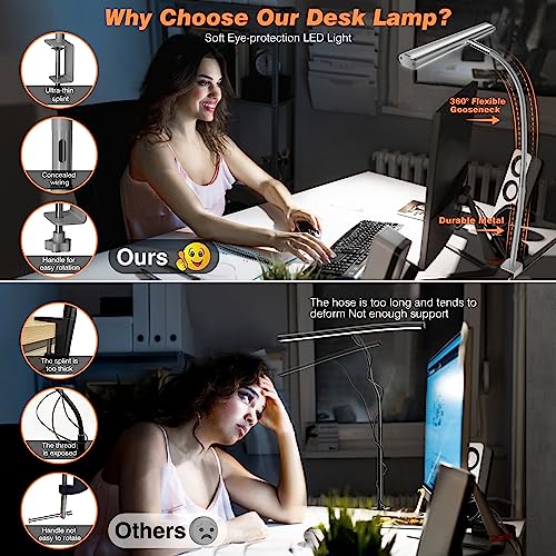 Airlonv LED Desk Lamp with Clamp, 17" Stepless Dimming Light, Grey - color: Gray, size: Standard