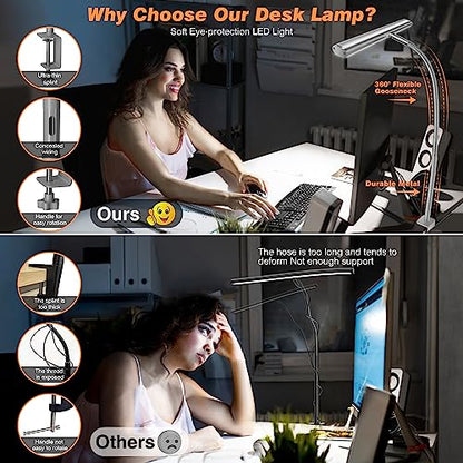 Airlonv LED Desk Lamp with Clamp, 17" Stepless Dimming Light, Grey - color: Gray, size: Standard