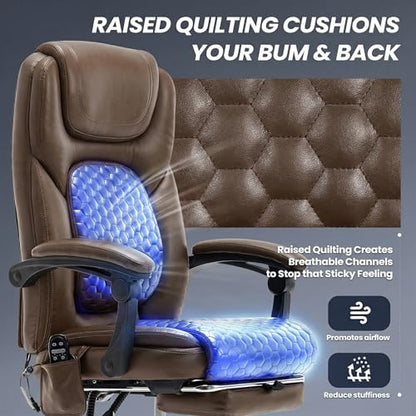 MALOL 300 lbs Massage Office Chair, Big and Tall Desk Chair with 3-Level Heat and Footrest, PU Leather Ergonomic Executive Computer Chair with Side Pocket, Brown - color: Brown, size: Set of 1, style: Classic