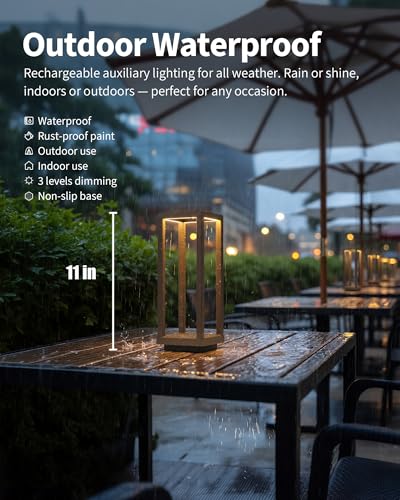 PUSU Cordless Waterproof Table Lamps Set of 2, Brown LED Outdoor Desk Lamp | Rechargeable 4000mAh Battery Operated, 2700K 3-Level Dimmable, Portable Lighting for Patio, Camping, Bedroom, Night Light - color: Matte Brown (2 Pack)