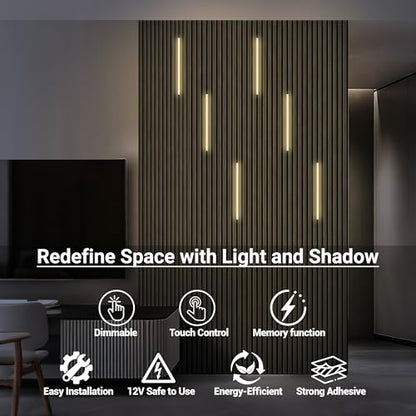 HAMRVL Black LED Recessed Lighting Kit - 6 PCS 16-Inch 3000k Dimmable Warm White LED Lights with Touch Switch, Wall Panel Light for Wood Slat Wall Panels, Headboards, Stairs, Under Cabinet, Home Decor - size: 16-Inch/6 Pack