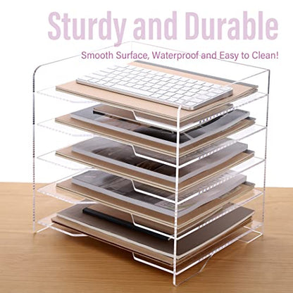 SANRUI Acrylic Paper Organizer Letter Tray for Desk, 5 Tier Enlarged File Sorter,Clear File Holder Desktop Shelf Document Storage for School Office Home - style: Enlarged 5 Tier File Tray Holder