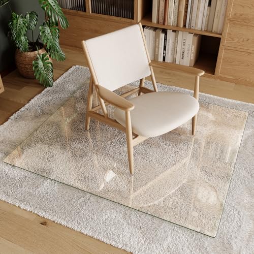 Koonmi Tempered Glass Chair Mat 42"x48" - Premium Office Chair Mat for Hardwood Floors & Low-Pile Carpet with 4 Non-Slip Pads - Thick Scratch-Resistant Surface - size: 42*48