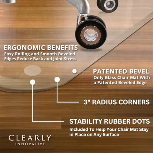 Tempered Glass Chair Mat with Lip for Carpet, 36" x 48" Tabbed, Clear - color: Clear (Standard Clear), size: 36" by 48" Tabbed