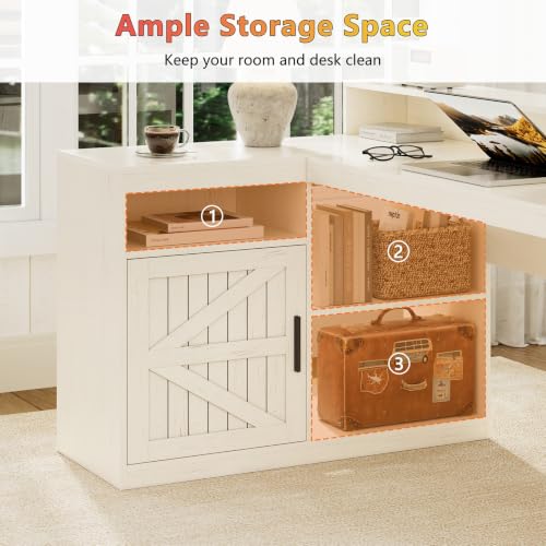 63" Farmhouse L Shaped Desk with Drawers and Printer Stand for Home Office - color: White