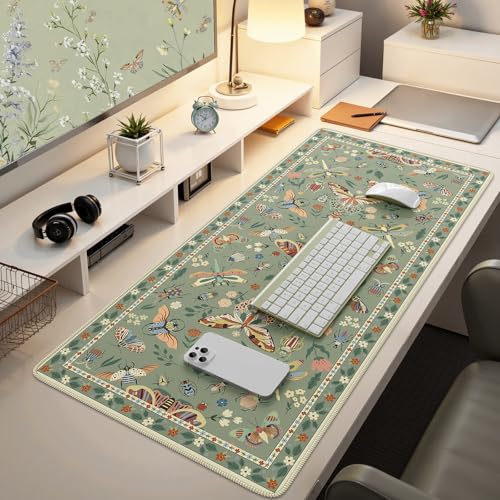 iCasso Green Large Mouse Pad, Desk Matt for Desktop | XXL Desk Mat for Keyboard and Mouse, Anti-Slip Big Mousepad Computer Mat with Stitched Edges - color: Insect-green