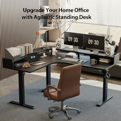 Agilestic L Shaped Standing Desk with Monitor Shelf, 63 Inch, Black - color: Black, size: 63 x 55 Inch with shelf