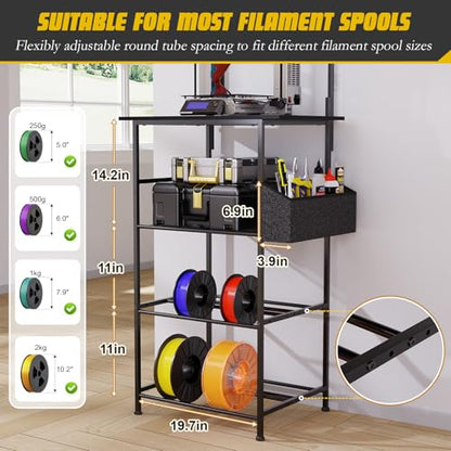 Emfogo 3D Printer Stand with Filament Storage, 5 Tier 3D Printer Table with Storage Bag, 3D Printing Desk Wall Anchorage for Home Office Workshop Studio (19.7" L×16.1" W×63.8" H)