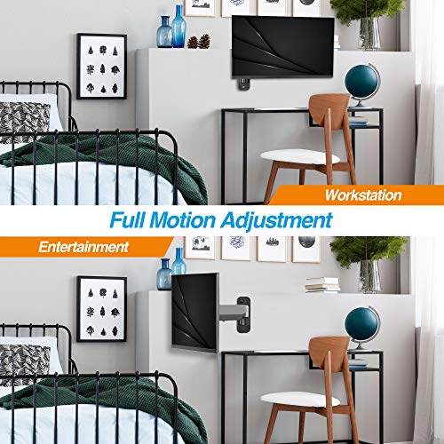 AVLT Single Monitor Arm Wall Mount for 13-32" Screens, Full Motion - Silver | Supports flat/curved/ultrawide screens up to 19.8 lbs. Smooth gas spring control, 3-bolt wall plate and cable management - color: Single