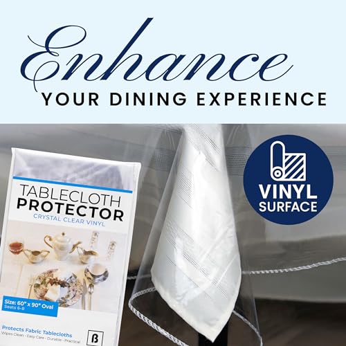 BRODER MFG. INC. Tablecloth Protector Crystal Clear Vinyl (60"x90" Oval) | Thick, Durable Clear Table/Tablecloth Protector | Perfect for Parties, Special Occasions, Gatherings, and Everyday Use - size: 90" x 60" (Oval)