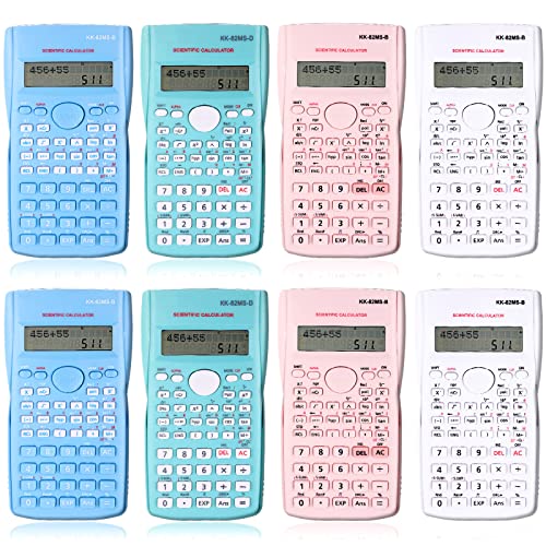 8 Pieces 2 Line LCD Engineering Scientific Calculator Non Graphing Scientific Calculator for Engineering Students Function Calculators for School Financial Business Office, Pink, Blue, Green, White