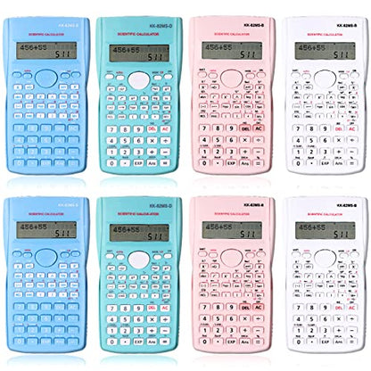 8 Pieces 2 Line LCD Engineering Scientific Calculator Non Graphing Scientific Calculator for Engineering Students Function Calculators for School Financial Business Office, Pink, Blue, Green, White