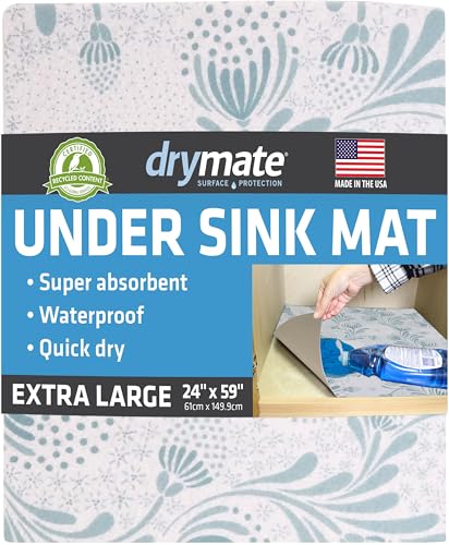 Drymate Premium XL Under Sink Mat, Waterproof Cabinet Protection Mats for Kitchen & Bathroom, Absorbent Shelf Liners, Slip-Resistant, Non-Adhesive, Machine Washable (USA Made)(24”x59”)(Light Blue) - color: Light Blue Floral, size: 24"W x 59"L