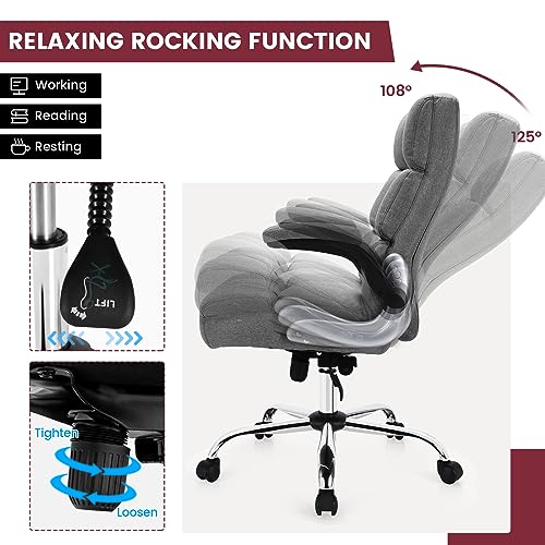 COSTWAY Ergonomic Home Office Chair with High Back and Rocking Function | Big and Tall Computer Desk Chair with Flip-up Armrest, Managerial Executive Chair for Home, Office, Meeting Room (Grey) - color: Grey
