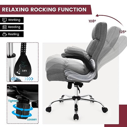 COSTWAY Ergonomic Home Office Chair with High Back and Rocking Function | Big and Tall Computer Desk Chair with Flip-up Armrest, Managerial Executive Chair for Home, Office, Meeting Room (Grey) - color: Grey