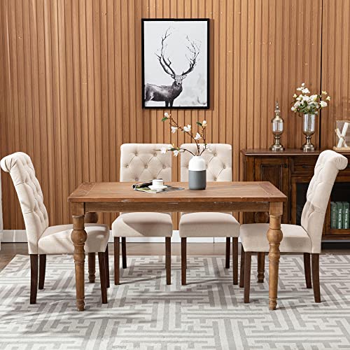 COLAMY Button Tufted Dining Chairs Set of 6, Accent Parsons Diner Chair Upholstered Fabric Dining Room Chairs Stylish Kitchen Chairs with Solid Wood Legs and Padded Seat - Dark Beige - color: Beige, size: set of 6