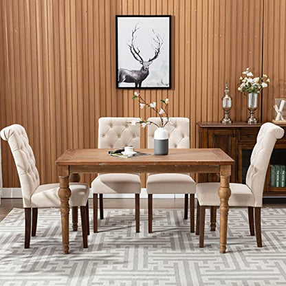 COLAMY Button Tufted Dining Chairs Set of 6, Accent Parsons Diner Chair Upholstered Fabric Dining Room Chairs Stylish Kitchen Chairs with Solid Wood Legs and Padded Seat - Dark Beige - color: Beige, size: set of 6