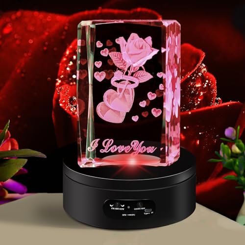 YVV LED Rotating Display Stand, Lighted Base-Crystal Glass Art, 360 Degree Automatic Mute Rotating Turntable, Motorized Display Stand with Colorful Lights, Tumbler Supplies Spinner 4.72in