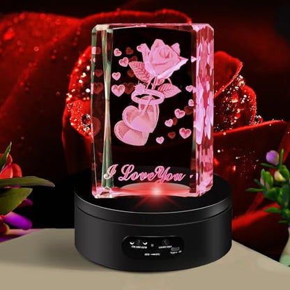 YVV LED Rotating Display Stand, Lighted Base-Crystal Glass Art, 360 Degree Automatic Mute Rotating Turntable, Motorized Display Stand with Colorful Lights, Tumbler Supplies Spinner 4.72in