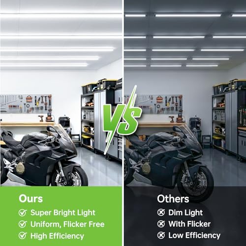 Pak 4FT LED Shop Lights, 2300LM 6500K Cool White, 20W Energy-Saving Super Bright Linkable T5 Ceiling and Under Cabinet Lighting Fixture for Garage, Workshop, Basement, Warehouse, FCC Certified, 6 Pack - size: 4FT 6500K-6 Pack