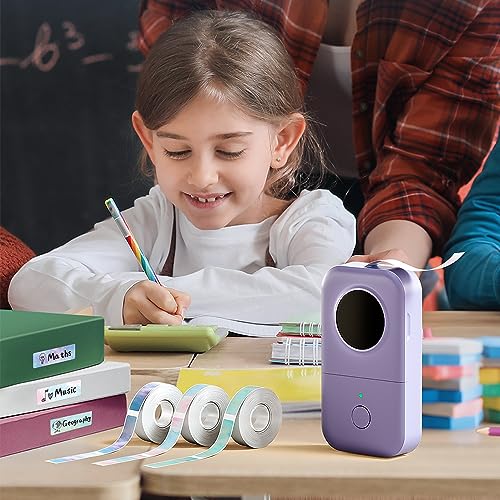 Phomemo D30 Portable Thermal Printer, Bluetooth Mini Label Maker Machine | Lightweight Portable Printer Small Label Maker, Abundant Templates Fonts & Icons for Kids Home School Office, Easy to Use - color: Purple