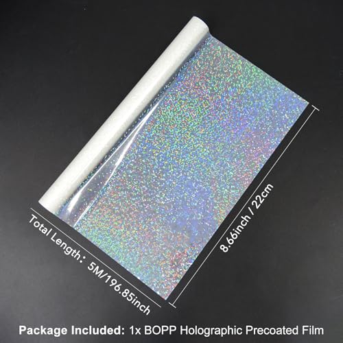 BOPP Holographic Precoated Film 22cm x 5m – Clear Crystal Dot Pattern Waterproof Thermal Laminating Roll Compatible with Laminators for DIY Paper Crafts, Stickers, Card Making - color: Clear Crystal Dot