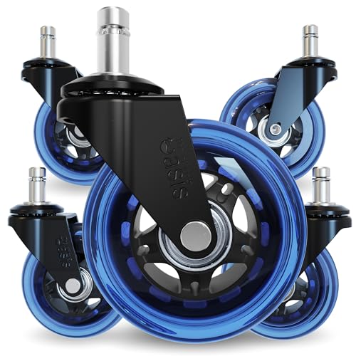The Office Oasis Original Rollerblade Office Chair Wheels (As Seen On PBS) - Smooth & Quiet Casters - Safe for Hardwood Floors & Carpet - Easy Installation with Universal Fit - Set of 5 - Blue - color: Blue