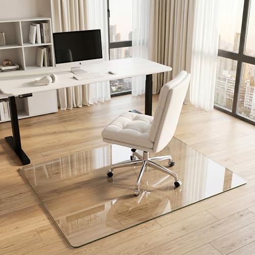 Tempered Glass Chair Mat for Hardwood Floor & Low Pile Carpet, 36" x 48" Heavy Duty Office Chair Mat with Non-Slip Pads, Scratch Resistant Floor Protector for Home Office - size: 36" x 48"
