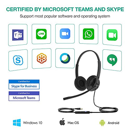 Yealink UH34 Lite Wired Headset,USB-A, Noise Canceling Mic,in-Line Controls - color: Dual-Ear (Foam Earpads), size: USB-A (1 Pack)