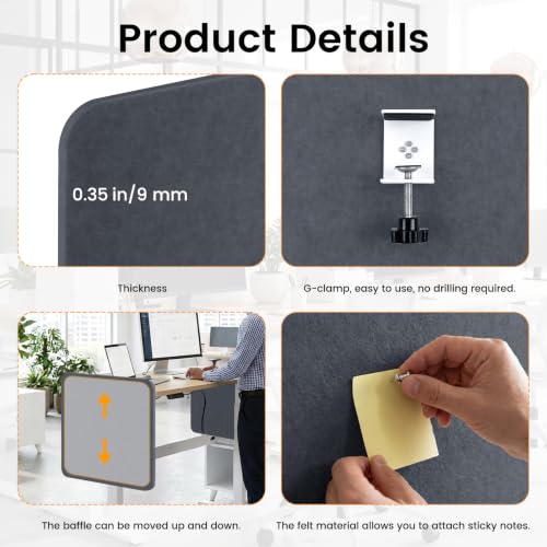 2-Pack Felt Desk Dividers, Clamp-On Privacy Panels, 24 x 24 Inch, Dark Gray - color: Dark Gray, size: 24×24 in (2pcs)