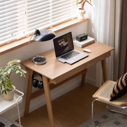 100% Solid Rubber Wood Desk Home Office Desk Mid Century Modern Writing Computer Desk with Drawer for Home Office 47.24" W Natural Wood - color: Natural Wood-rubberwood, size: 47.24"W