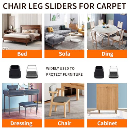 Ezprotekt Chair Leg Sliders for Carpet, 24 Pcs Square Chair Glides for Carpet, Carpet Furniture Pads Stool Leg Protectors Caps, Carpet Furniture Glides Quickly and Easily (M Fit: 0.75" - 1") - size: M-Clear