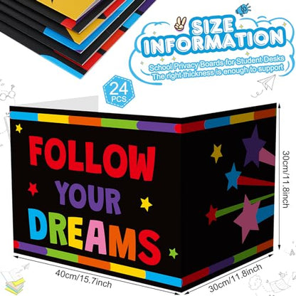 Honoson 24 Pcs Inspirational Privacy Folders for Students | Cardboard Desk Shields with Motivational Words, 6 Designs for Classroom Study, Tri-fold Exam Dividers, Bulk Test Boards - style: Colorful