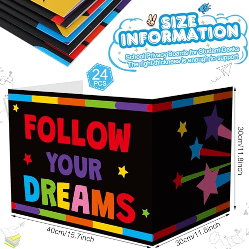 Honoson 24 Pcs Inspirational Privacy Folders for Students | Cardboard Desk Shields with Motivational Words, 6 Designs for Classroom Study, Tri-fold Exam Dividers, Bulk Test Boards - style: Colorful