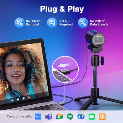 EMEET S600 4K Webcam with Tripod for Streaming, Sony 1/2.55'' Sensor - style: S600 Sony Sensor with Tripod