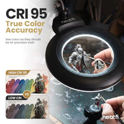Neatfi Pro Series Bifocal LED Magnifying Lamp – True Color Accuracy (CRI 95) | 7-Inch Acrylic Lens | 2.25x/6x Magnification | 168 LEDs | CCT | Professional Magnifier Lamp (Black, CCT with Clamp) - color: Black, size: CCT with Clamp
