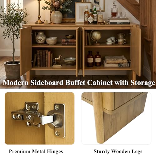 Ya-Home Modern Sideboard Buffet Cabinet with Storage, Accent Farmhouse Buffet Coffee Bar Cabinet with 4 Doors, Wooden Media Console Table Credenza for Living Room/Kitchen/Entryway, Natural - color: Natural
