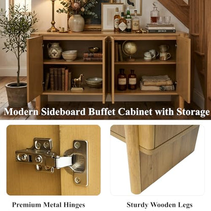Ya-Home Modern Sideboard Buffet Cabinet with Storage, Accent Farmhouse Buffet Coffee Bar Cabinet with 4 Doors, Wooden Media Console Table Credenza for Living Room/Kitchen/Entryway, Natural - color: Natural