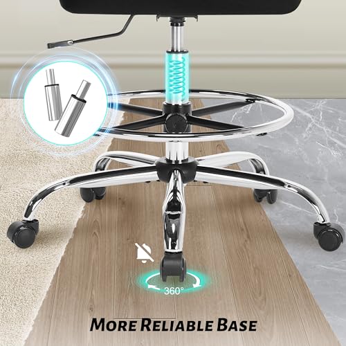 500LBS Ergonomic Drafting Chair Tall Office Chair for Counter Height or Standing Desk, Executive High Office Chairs with W-Shaped Thick Seat Cushion, Footrest Ring & Breathable Fabric, Black - color: Black