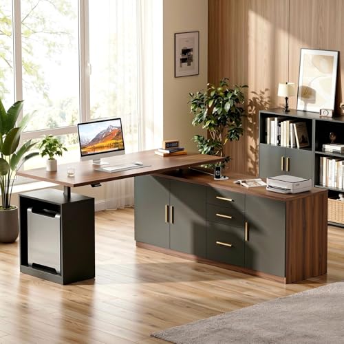 ModernMate L Shaped Electric Standing Desk with Drawers & Power Outlets
