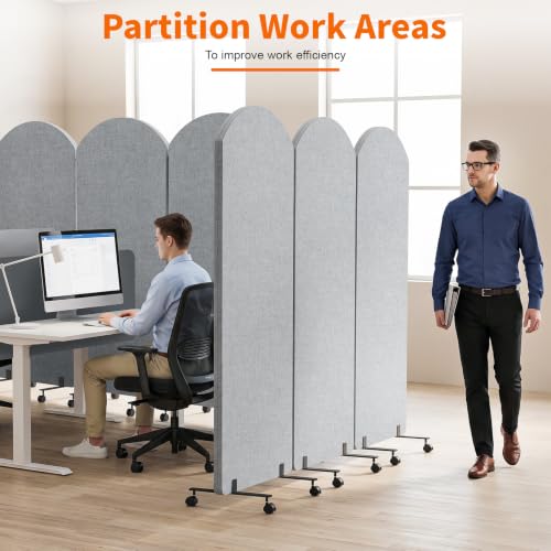 Office Divider Privacy Panel with Wheels, 72 x 66 Inch Freestanding Room Partition Wall, Portable Temporary Wall, 3 Panel Acoustic Screen for Office, Study, Classroom (Arc-Light Gray) - color: Arc-light Gray