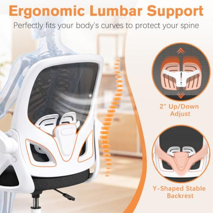 ORRSAKER Drafting Chair, Tall Office Chair with Flip-up Arms, Mesh Ergonomic Computer Standing Desk Chair with Adjustable Height Foot Ring and Lumbar Support, 300 LBS Capacity, White - color: White