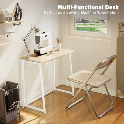 WOHOMO Folding Desk, 31.5" Foldable Computer Table for Small Spaces, Oak - color: Beige, size: Small Size:31.5 x 15.7