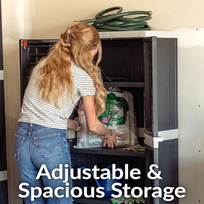 Sunnydaze 57" Garage Storage Cabinet with Locking Doors & Shelves, Charcoal - color: Charcoal, style: With Drawer - 57.5" H