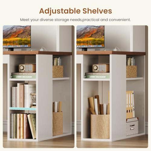 SEDETA 55.1" Farmhouse Desk with Hutch & 3 Storage Drawers - color: White and Brown, size: Desk with Hutch (55")