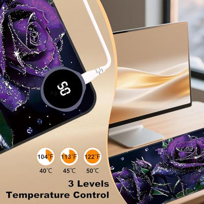 Heated Desk Pad 23.6" x 14.2" 3 Large Heated Mouse Pad with Heat Levels (40°C/45°C/50°C) & 3H Auto Shut-Off Desk Mat Fast Heating PU Leather Warmer Mousepad for Home Office - Purple Rose Flowers - color: Purple Rose Flowers, size: 23.6 x 14.2 inch