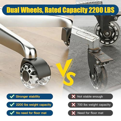Minewill 2" Office Chair Wheels - Protection for Hardwood Floors and Carpet | Heavy Duty 2000 LBS, 360° Silent Smooth, Standard Stem 7/16″* 7/8″(11mm*22mm),Office Furniture Casters Set of 5(Grey) - color: Grey