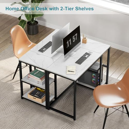 SINPAID 40" Small Computer Desk with Shelves for Home Office,White Marble - color: White Marble, size: 40 IN